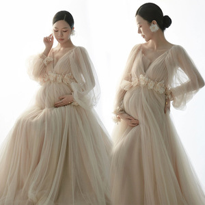 影楼孕妇写真服装新款孕妈主题婚纱摄影服仙气少女艺术拍照连体裙