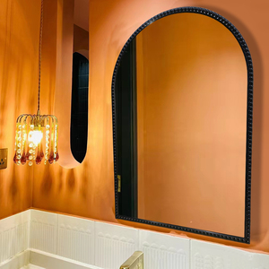 法式复古化妆镜带灯黑色梳妆台壁挂中古风卫生间智能浴室镜子挂墙