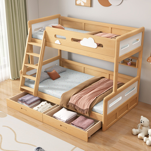 榉木上下床双层床实木高低床小户型上下铺子母床可拆分一床变两床