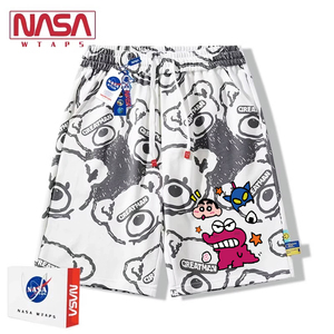 NASA联名白色蜡笔小新休闲短裤男女夏季新款卡通冰丝速干沙滩裤子