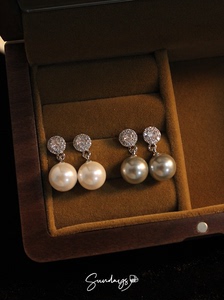 「奥地利珍珠」施华洛珍珠简施家澳白色银灰色珍珠耳环蚊香盘耳夹