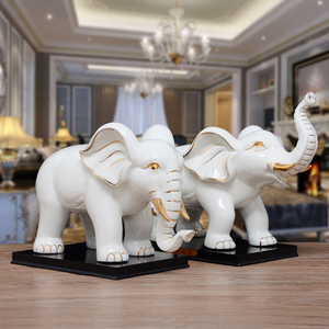 陶瓷大象摆件一对白色招财吉祥风水象镇宅家居装饰品客厅玄关摆设