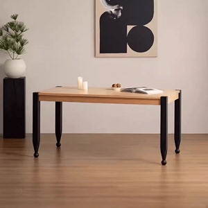 中古风全实木餐桌创意铅笔桌家用客厅白蜡木饭桌原木长方形工作台
