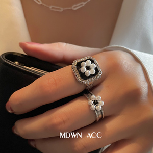 925纯银戒指女时尚个性简约韩版珍珠食指复古开口网红ins潮指环