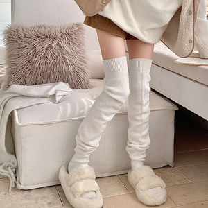 韩国街头潮款加厚长筒袜套纯色过膝堆堆袜子松垮设计感大腿套欧范