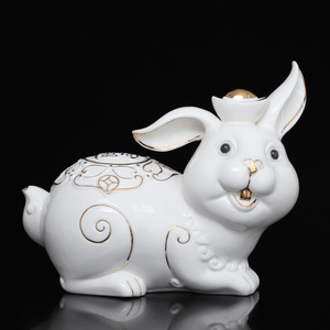 陶瓷可爱招财兔子摆件风水创意工艺品吉祥物生肖玉兔客厅饰品摆设