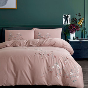 nineer外贸出口欧式纯棉刺绣被套四件套粉色绣花床单床上用品特卖