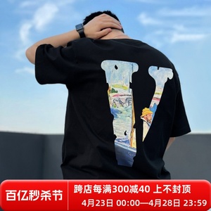 VLONE CRAZY油画莫奈大V美式潮牌夏季纯棉宽松男士情侣短袖T恤