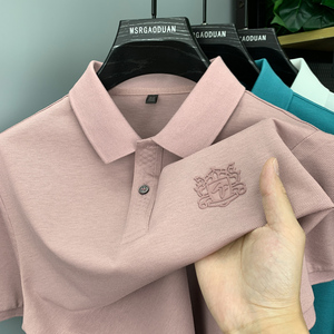 莫代尔棉男士polo衫夏季2024新款带领纯色休闲短袖T恤男中年T桖潮