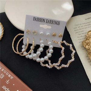 韩国仙气复古珍珠圆环耳钉套装包邮简约爱心百搭气质个性甜美耳环