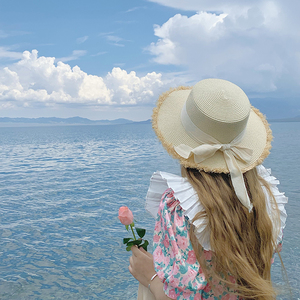 云南三亚海边度假沙滩夏季法式甜美草帽女旅游拍照帽子防晒遮阳帽
