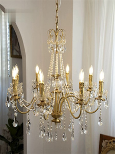 欧式客厅吊灯简约大气复古水晶珍珠吊灯别墅餐厅蜡烛灯法式吊灯