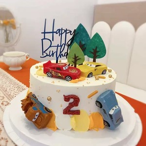 儿童生日蛋糕装饰配件卡通小汽车摆件毛毡小树回力小车甜品台配件