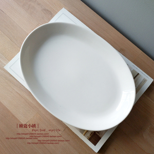 【外贸尾单】11寸椭圆蒸鱼盘家用菜盘子奶白色出口剩余耐高温陶瓷