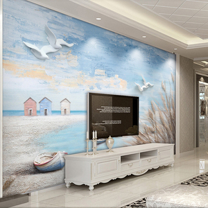 简约现代地中海风格墙布卧室墙纸电视背景墙壁纸客厅海洋风格壁画