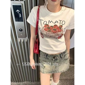 YN2024夏季新款韩版时尚创意数码印花短袖T恤 短款修身显瘦女上衣