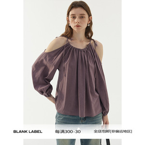 BLANK LABEL莱赛尔皱肌理面料系带小衫露肩长袖衬衫女设计感上衣