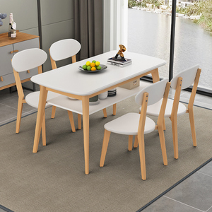 餐桌椅组合简约轻奢北欧4人6人双层储物两层餐桌家用长方形吃饭桌