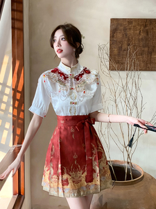 新中式国风改良汉服红色小个子短款日常马面裙套装礼服敬酒服夏季