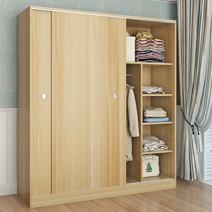 推拉移门衣柜实木质柜子2门板式定制整体组装卧室简约现代经济型