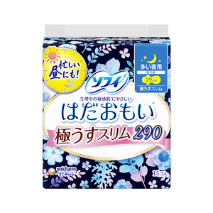日本unicharm尤妮佳苏菲温柔肌极薄夜用护翼卫生巾 29cm10片纯棉