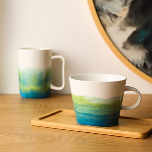 中国复古风简约大容量水杯陶瓷杯家用马克杯子带盖勺微波炉咖啡杯