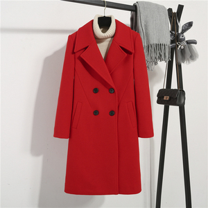 2020秋冬季新款韩版修身毛呢大衣中长款大红色加棉加厚呢子外套女