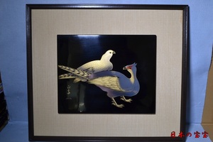 日本漆器轮岛塗雕漆沉金莳绘金彩雉鸡图板画壁画名匠工艺师收藏品
