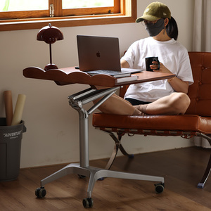 樱桃木升降实木电脑桌卧室家用可移动写字台办公桌小型笔记本书桌