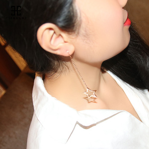 兰米儿钛钢镀18K玫瑰金耳线女星星耳环气质长款韩国耳钉简约彩金