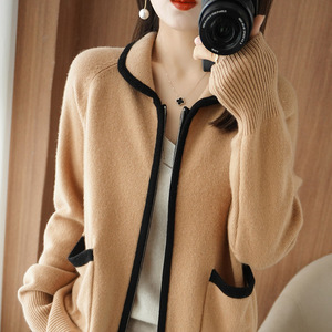 秋冬新款羊毛开衫女韩版时尚毛衣外套短款加厚拉链羊绒衫外搭上衣