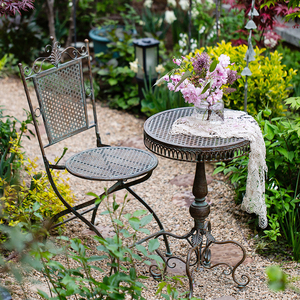 复古铁艺桌椅套装折叠便携式户外庭院花园阳台室外休闲椅咖啡桌