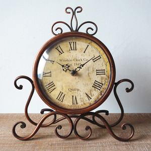 欧式铁艺静音创意座钟复古轻奢时钟中古风客厅卧室台面钟表装饰
