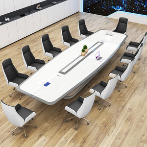 烤漆会议桌长桌简约现代中大型创意洽谈桌白色会议室开会桌椅组合