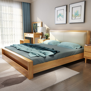 科技布床主卧婚床现代简约实木床底收纳高箱储物靠背垫软包床北欧