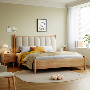 进口榉木实木床工厂直销北欧床现代简约1.8软包床1.5米儿童原木风