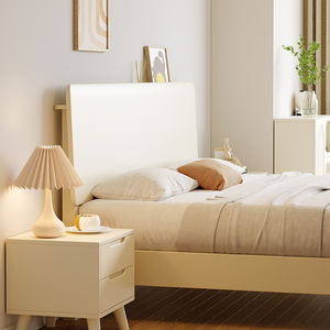 白色实木床白色2米x2米大床奶油风硬床板加厚北欧极简床现代简约