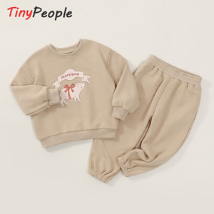 tinypeople女宝宝加绒休闲分体套装2023秋冬款加厚小童卫衣两件套