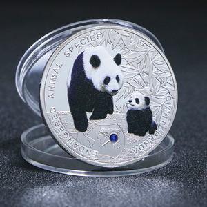 非洲赞比亚精美镶钻熊猫纪念币 珍稀野生动物熊猫外币硬币