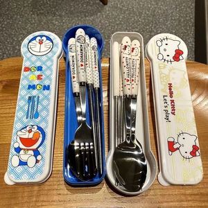 可爱卡通凯蒂猫筷子勺子三件套不锈钢套装上班族学生便携出行餐具