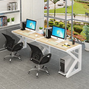 一字型双工位两人桌单一排办公桌3人横排靠墙双位2人台式电脑桌椅