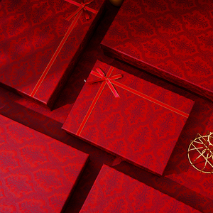 礼盒空盒深红色新年礼盒包围巾丝巾睡衣包装盒子结婚伴手礼盒现货