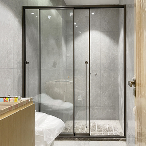 极窄不锈钢一字型淋浴房浴室玻璃隔断卫生间干湿分离洗澡推拉移门