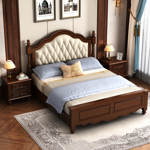 全实木床经典美式真皮橡木双人床1.5米1.8m软包储物高端主卧婚床