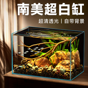 yee超白玻璃鱼缸客厅小型裸缸造景南美原生溪流缸桌面生态乌龟缸