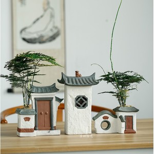 创意中国风陶瓷禅意中式插花瓶花器假花盆景客厅仿古文竹盆栽摆件