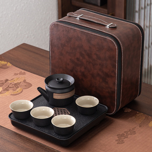 黑陶旅行功夫茶具套装一壶四杯便携包家用简约泡茶器户外礼品定制