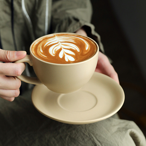 复古纯色陶瓷咖啡杯 磨砂表面套杯带碟 下午茶水杯家用大口拉花杯