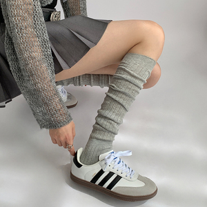 夜间教习室小腿袜女秋冬显瘦灰色过膝袜子春秋中筒袜jk白色堆堆袜