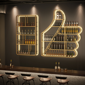 酒吧吧台酒柜壁挂式创意墙上葡萄酒展示架餐厅置物架发光铁艺酒架